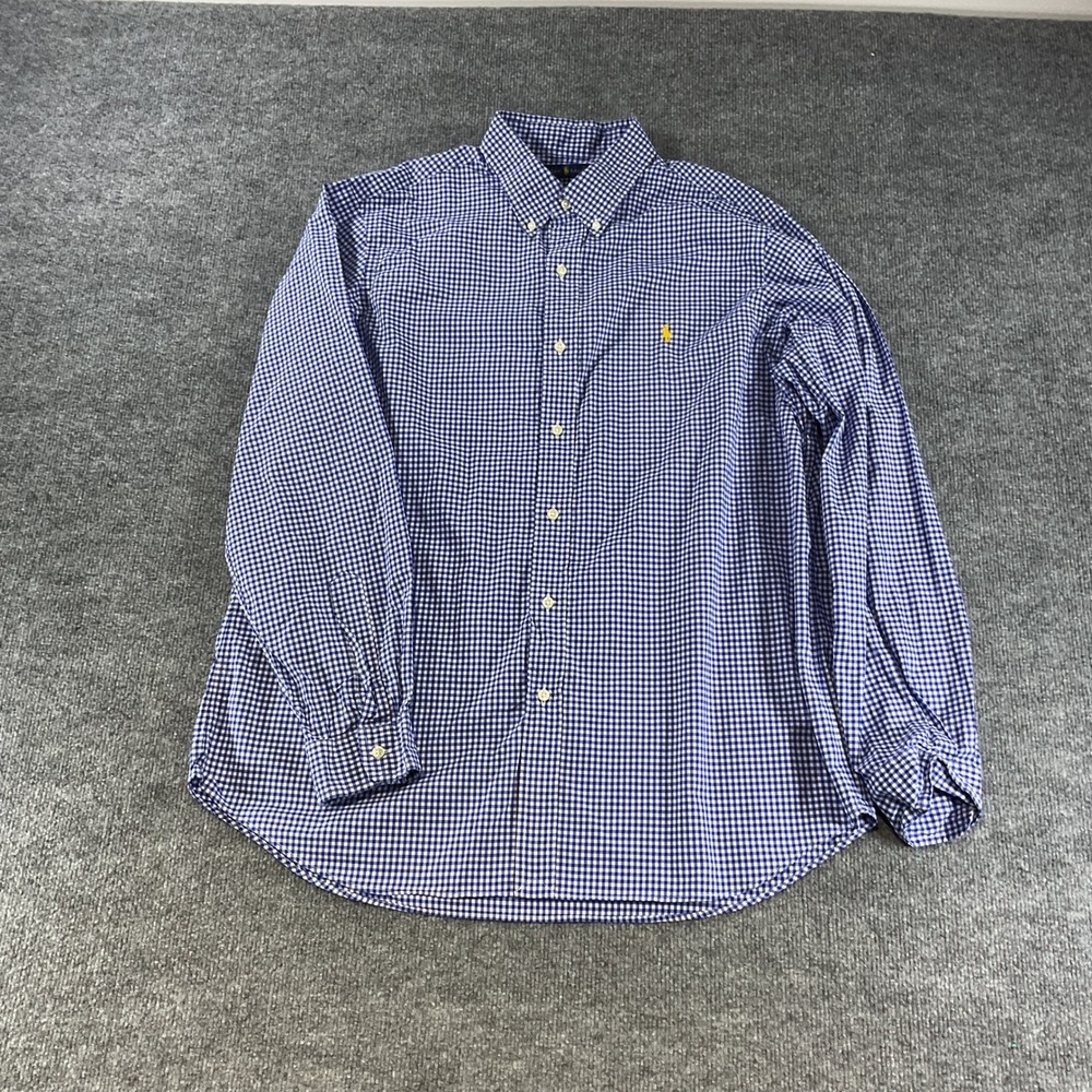 Ralph Lauren Mens XL Classic Fit Blue Gingham Cotton Stretch Button Down Shirt